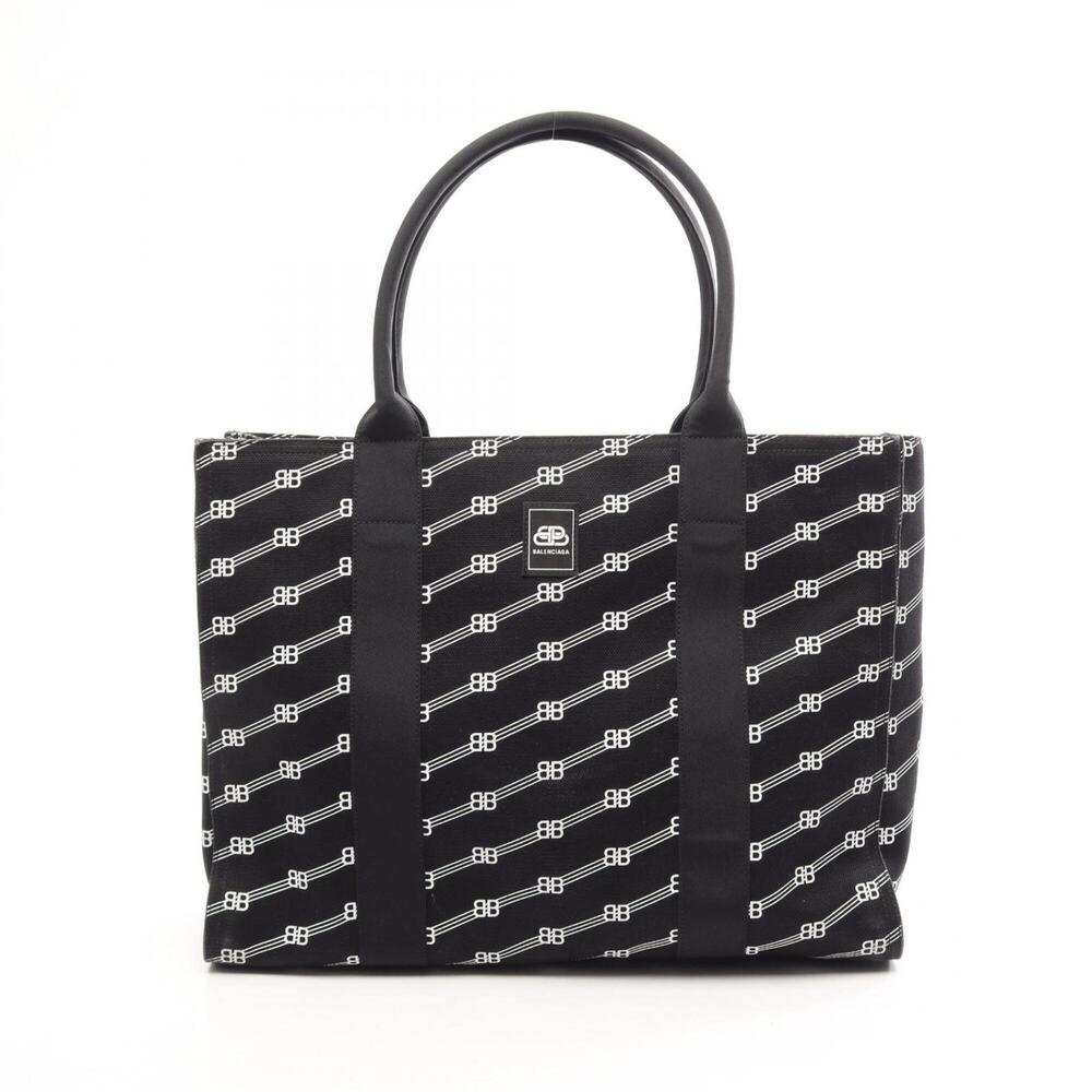 Balenciaga BB Monogram Trade Large Tote Bag Handbag Canvas Women's Black/Whit...
